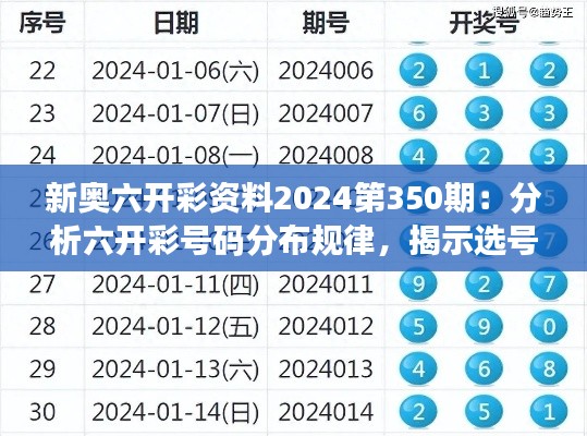 新奧六開彩資料2024第350期：分析六開彩號碼分布規(guī)律，揭示選號奧秘