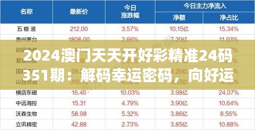 2024澳門天天開好彩精準24碼351期：解碼幸運密碼，向好運邁進