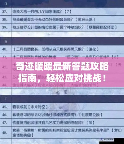 奇跡暖暖最新答題攻略指南，輕松應(yīng)對挑戰(zhàn)！