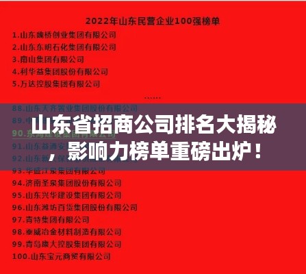 山東省招商公司排名大揭秘，影響力榜單重磅出爐！