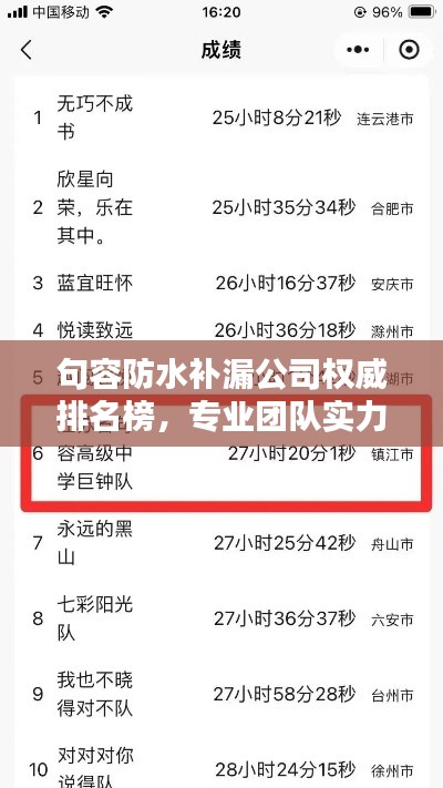 句容防水補漏公司權威排名榜，專業(yè)團隊實力大比拼！