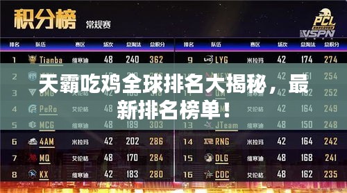 天霸吃雞全球排名大揭秘，最新排名榜單！