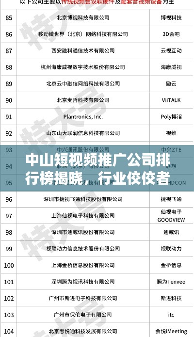 中山短視頻推廣公司排行榜揭曉，行業(yè)佼佼者一網(wǎng)打盡！